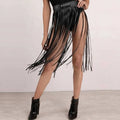 Womens High Waist Faux Leather Tassels Skirt