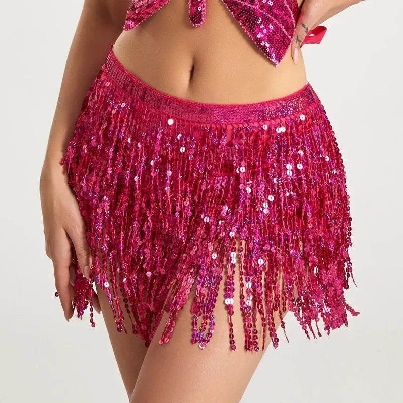 Sexy Sequins Tassel Dancewear Mini Skirt Women